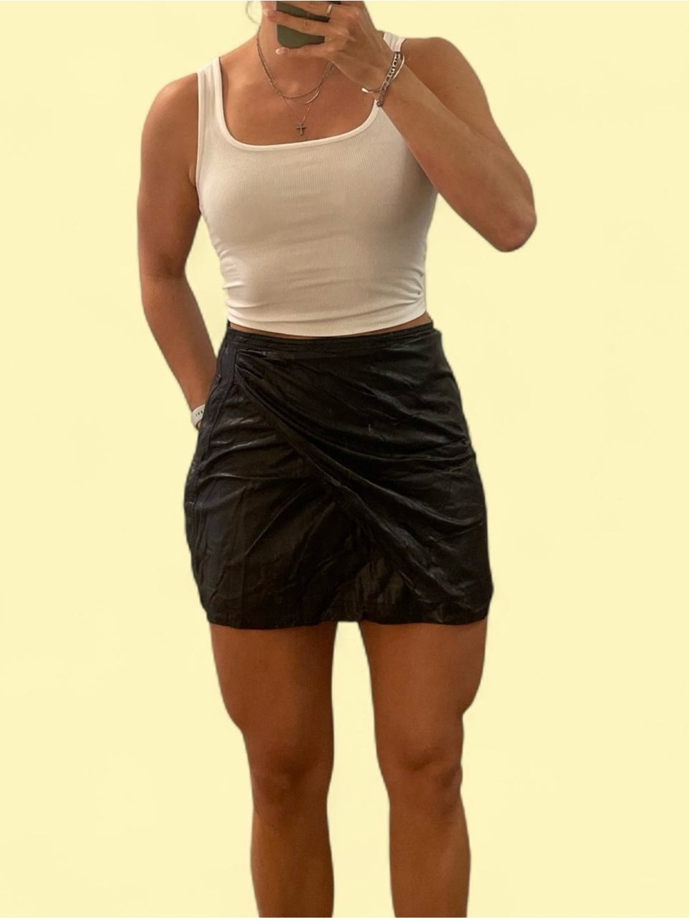 FREE PEOPLE Black Faux-Wrap Mini Skirt - Women